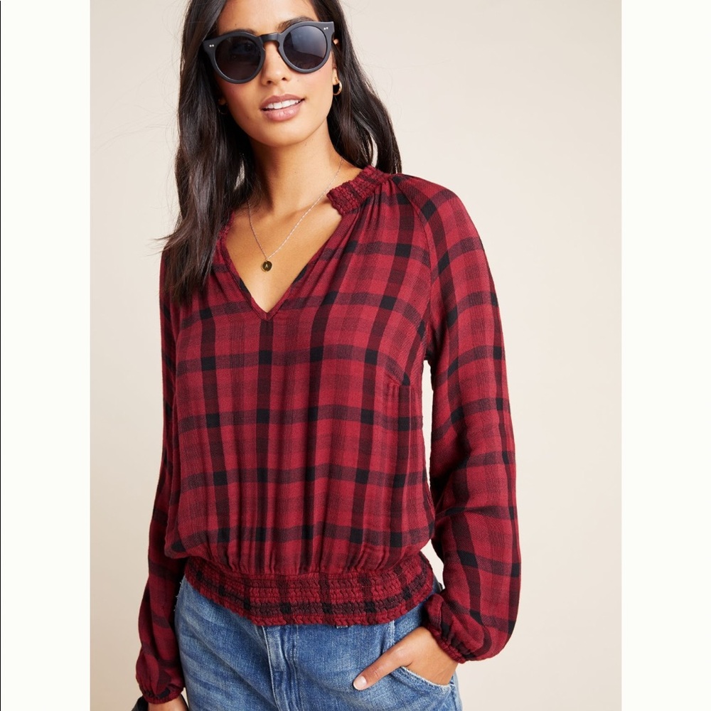 Cloth & Stone Anthropologie Sarah Plaid Blouse XS